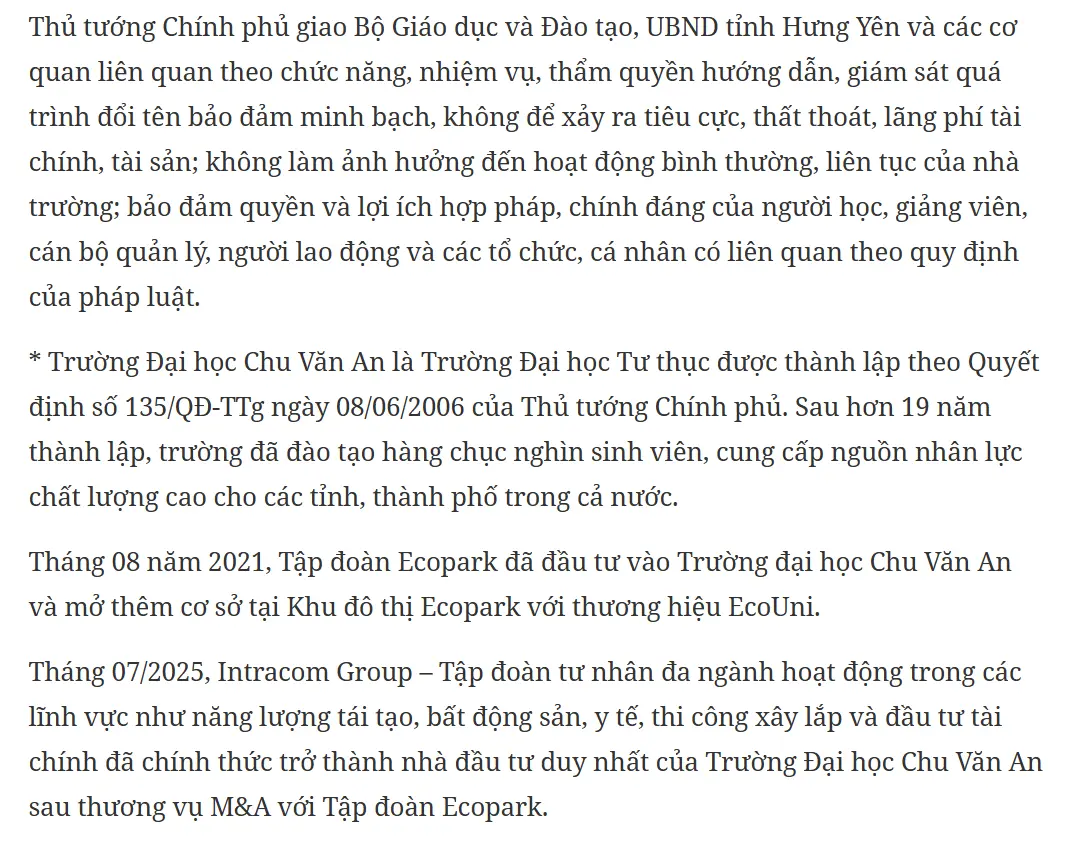 Đổi tên Trường Đại học Chu Văn An